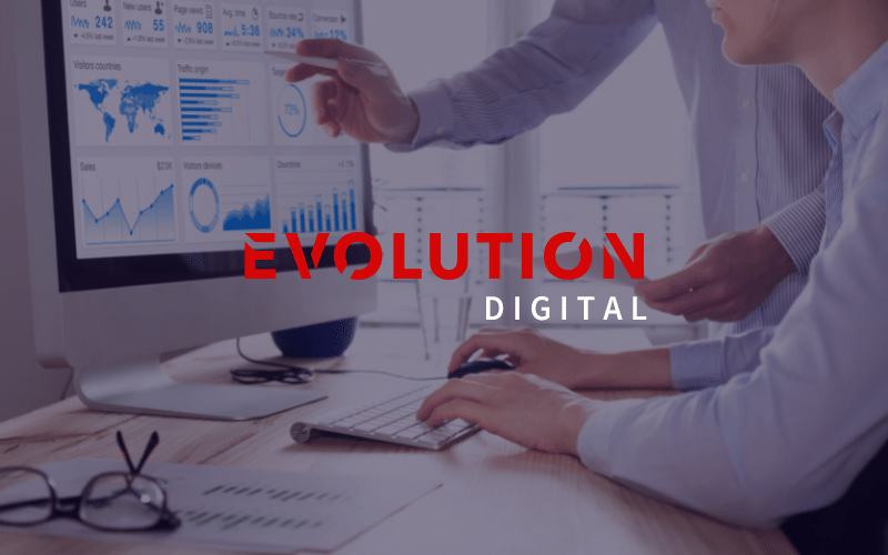 Evolution Digital logo in front of people on the computer